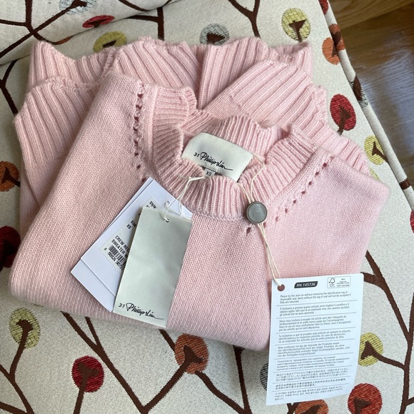 NWT 3.1 Phillip Lim $425 Pink Scalloped Pointelle-Knit Wool Cashmere Sweater XS - Picture 5 of 16